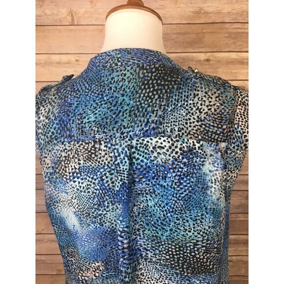 Apt 9 Small Crossover Front Sleeveless Blouse Top Animal Promt Blue Button - Picture 6 of 9